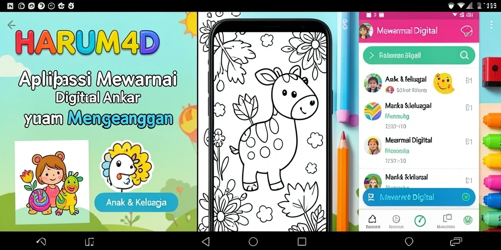 Screenshot aplikasi HARUM4D yang menunjukkan antarmuka mewarnai digital.